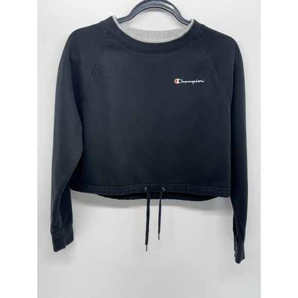 Champion Women’s Black Crop Cropped Sweatshirt Size XS Pullover Drawstring Hem - Picture 1 of 8